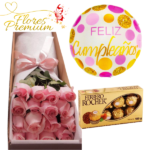 CAJA  DE 16 ROSAS, FERREROS ROCHER 100 GRS Y GLOBO
