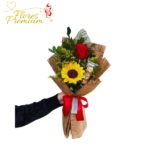 UN HERMOSO DETALLE DE 1 ROSAS Y 1 GIRASOL + FERRERO DE 3UNIDADES