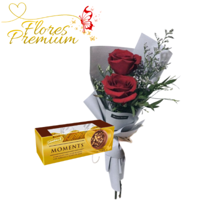 RAMO 2 ROSAS Y CAJA DE BOMBONES
