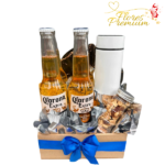 BASE MADERA DE 4 CERVEZAS, 1 TERMO, FRUTOS SECOS