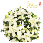 CORONA FUNEBRE DE LILIUM Y ROSAS CON ATRIL