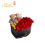 CAJA CORAZON FOREVER 2 OSOS 11 CM 8 BOMBONES 15 ROSAS