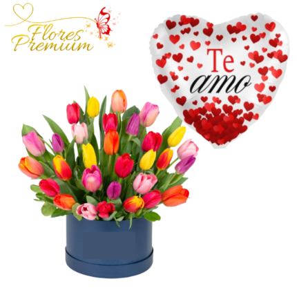 BOX  DE 30 TULIPANES Y GLOBO