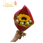 BRILLANTE GIRASOL CON 4 BOMBONES FERREROS ROCHER Y ENVOLTURA