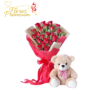 RAMO AMOR 20 ROSAS Y PELUCHE 25 CM