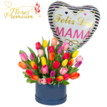 BOX  DE 30 TULIPANES Y GLOBO DIA DE LAS MADRES