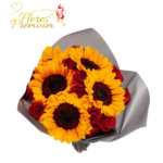 RAMO BOUQUET DE 10 ROSAS Y 5 GIRASOLES