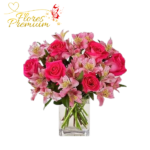 CUBO DE 6 ROSAS CON ASTROMELIAS