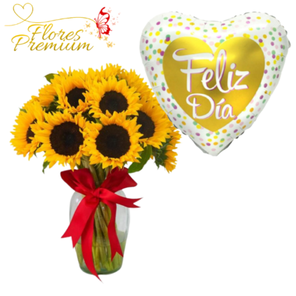 FLORERO DE 20 GIRASOLES  Y GLOBO