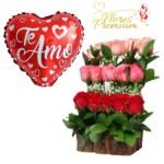 ARREGLO LINEAL DE 15 ROSAS  Y GLOBO