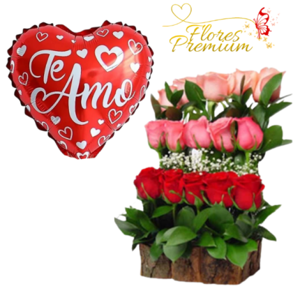 ARREGLO LINEAL DE 15 ROSAS  Y GLOBO