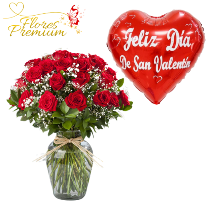 FLORERO DE 30 ROSAS Y GLOBO