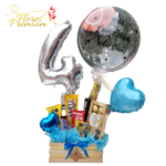 ARREGLO DE 7 DULCES IMPORTADOS Y GLOBO BURBUJA PERSONALIZADO