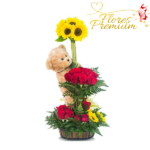 ARREGLO ARBOL DE GIRASOLES ROSAS Y PELUCHE