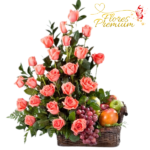 ARREGLO DE 18 ROSAS Y FRUTAS