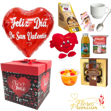 DESAYUNO CAJA PELUCHE CORAZON DIA DEL AMOR