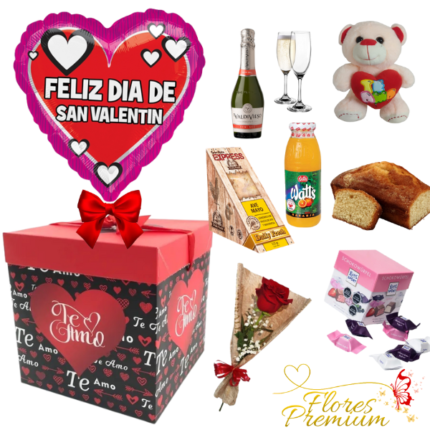 DESAYUNO CAJA ROMANTICO DIA DEL AMOR Y ROSA INDIVIDUAL