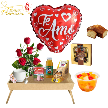 DESAYUNO BANDEJA A LA CAMA CON TOQUE FLORAL DIA DEL AMOR