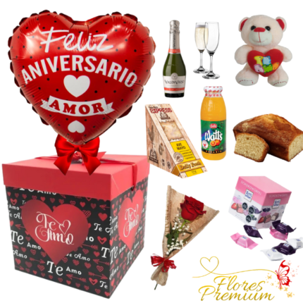 DESAYUNO CAJA ROMANTICO Y 1 ROSA