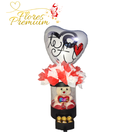 ARREGLO CON CAJA BOMBONERA DE ACETATO Y GLOBO