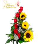 ARREGLO DE 7 ROSAS Y 3 GIRASOLES