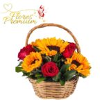 CANASTA DE 4 GIRASOLES Y 4  ROSAS