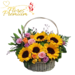 CESTA DE GIRASOLES Y ROSAS