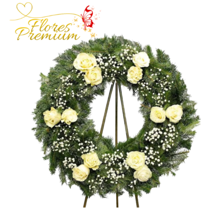 CORONA CARIDAD DE 50 CM 12 ROSAS Y ATRIL