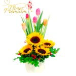 ARREGLO DE 4 GIRASOLES 5 TULIPANES