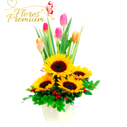 ARREGLO DE 4 GIRASOLES 5 TULIPANES