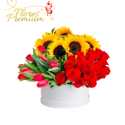 ARREGLO DE 6 GIRASOLES 10 TULIPANES 15 ROSAS