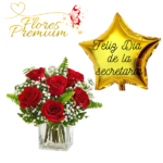 CUBO DE 6 ROSAS + GLOBO