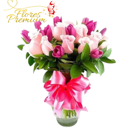 FLORERO DE 10 ROSAS 10 TULIPANES