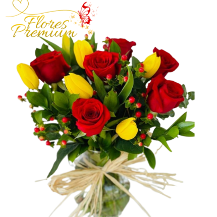 FLORERO DE 6 ROSAS 10 TULIPANES