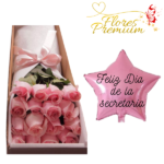 CAJA DE 16 ROSAS + GLOBO