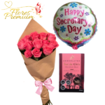 RAMO DE 12 ROSAS IMPORTADAS, BOMBONES DEL SUR Y GLOBO