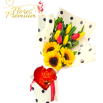 RAMO DE 10 TULIPANES 3 GIRASOLES + BOMBONES LEXUS