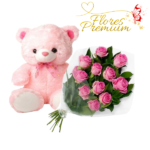 RAMO DE 12 ROSAS Y PELUCHE DE 30 CM