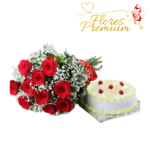 RAMO DE 10 ROSAS Y TORTA PARA 15 PERSONAS