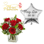 CUBO DE 6 ROSAS + GLOBO
