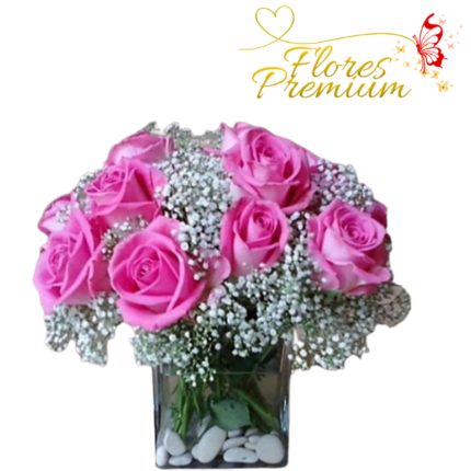 CUBO DE 10 ROSAS CON ILUMINACION