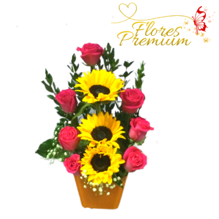 ARREGLO CON ROSAS Y GIRASOLES