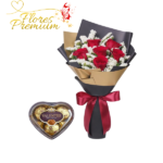RAMO 6 ROSA, FOLLAJE Y BOMBONES CORAZON