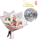 RAMO DE 15 ROSAS Y GLOBO GRANDE