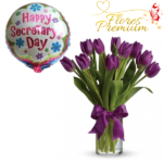 FLORERO DE 10 TULIPANES + GLOBO DIA DE LA SECRETARIA