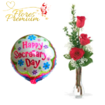 FLORERO DE 3 ROSAS DIA DE LA SECRETARIA