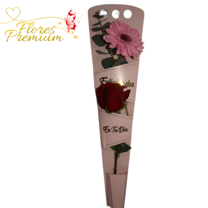 CAJA ABIERTA CON GERBERA Y ROSA