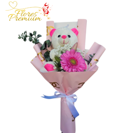 RAMO MARIU 1 TULIPAN 1 GERBERA Y HERMOSO PELUCHE DE 20CM