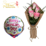 RAMO DE 5 ROSAS IMPORTADAS Y ARPILLERA + GLOBO