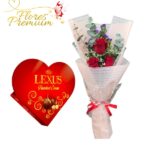 RAMO 3 ROSAS Y BOMBONES CORAZON